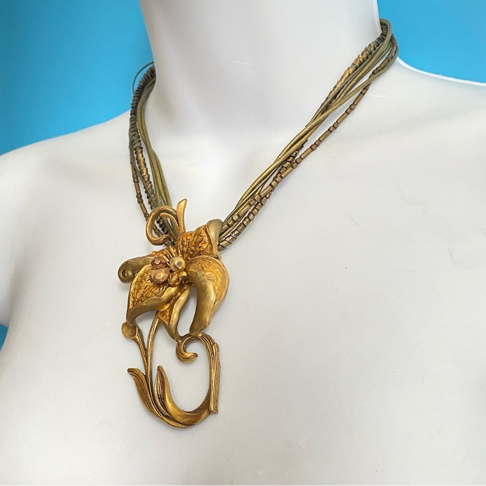 CHICO'S Gold Floral Corded Necklace Multistrand Bohemian Style - Picture 6 of 9